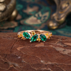 Multi Shaped Emerald Wedding Band Half Eternity Stackable Ring