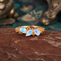 Multi Shaped Moonstone Wedding Band Half Eternity Stackable Ring