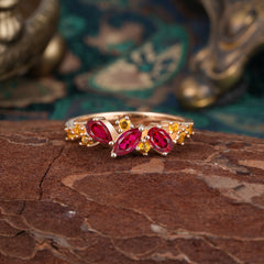 Multi Shaped Ruby Wedding Band Half Eternity Stackable Ring