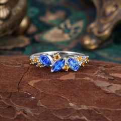 Multi Shaped Sapphire Wedding Band Half Eternity Stackable Ring