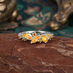 Multi Shaped Citrine Wedding Band Half Eternity Stackable Ring