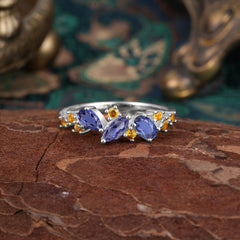 Multi Shaped Tanzanite Wedding Band Half Eternity Stackable Ring