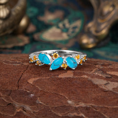 Multi Shaped Turquoise Wedding Band Half Eternity Stackable Ring