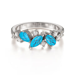 Multi Shaped Turquoise Wedding Band Half Eternity Stackable Ring