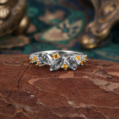 Multi Shaped Black Rutilated Quartz Wedding Band Half Eternity Stackable Ring