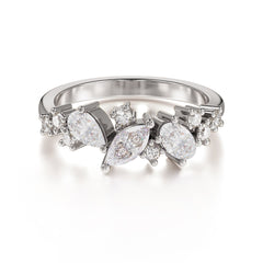 Multi Shaped Moissanite Wedding Band Half Eternity Stackable Ring