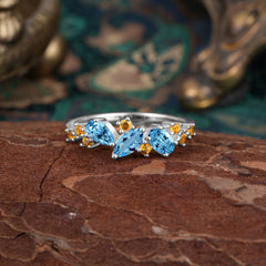 Multi Shaped Aquamarine Wedding Band Half Eternity Stackable Ring