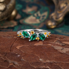 Multi Shaped Emerald Wedding Band Half Eternity Stackable Ring