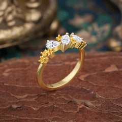 Multi Shaped Moissanite Wedding Band Half Eternity Stackable Ring