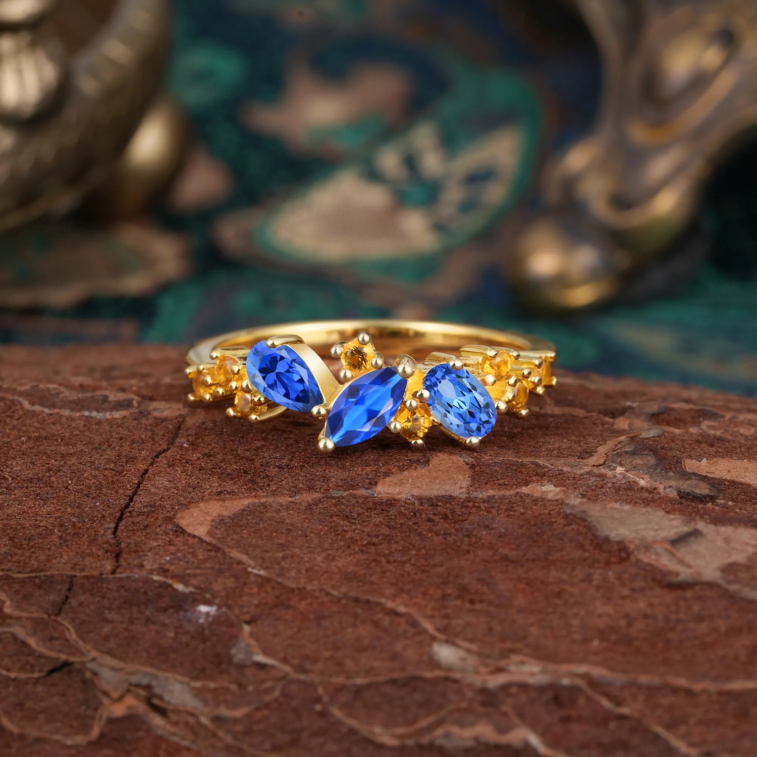 Multi Shaped Sapphire Half Eternity Wedding Ring