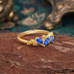 Multi Shaped Sapphire Wedding Band Half Eternity Stackable Ring