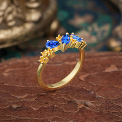 Multi Shaped Sapphire Wedding Band Half Eternity Stackable Ring