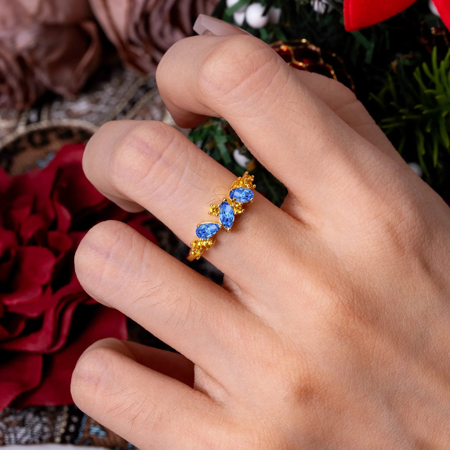 Multi Shaped Sapphire Half Eternity Wedding Ring