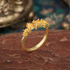 Multi Shaped Citrine Wedding Band Half Eternity Stackable Ring