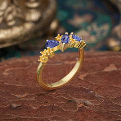 Multi Shaped Tanzanite Wedding Band Half Eternity Stackable Ring