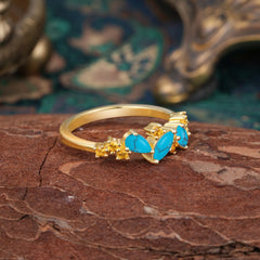 Multi Shaped Turquoise Wedding Band Half Eternity Stackable Ring