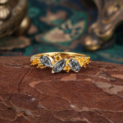 Multi Shaped Black Rutilated Quartz Wedding Band Half Eternity Stackable Ring