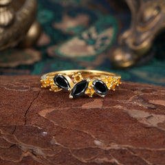 Multi Shaped  Black Onyx Wedding Band Half Eternity Stackable Ring