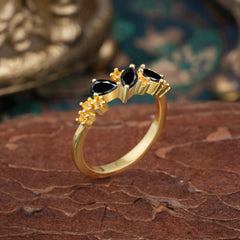 Multi Shaped  Black Onyx Wedding Band Half Eternity Stackable Ring