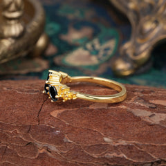 Multi Shaped  Black Onyx Wedding Band Half Eternity Stackable Ring