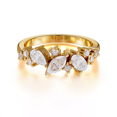 Multi Shaped Moissanite Wedding Band Half Eternity Stackable Ring