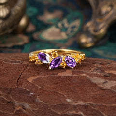 Multi Shaped Amethyst Wedding Band Half Eternity Stackable Ring