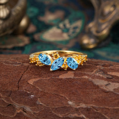 Multi Shaped Aquamarine Wedding Band Half Eternity Stackable Ring