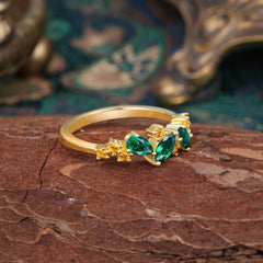 Multi Shaped Emerald Wedding Band Half Eternity Stackable Ring