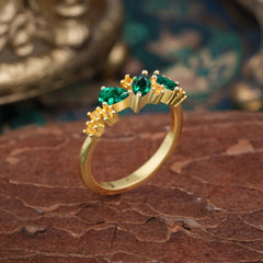 Multi Shaped Emerald Wedding Band Half Eternity Stackable Ring