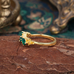 Multi Shaped Emerald Wedding Band Half Eternity Stackable Ring