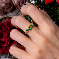 Multi Shaped Emerald Wedding Band Half Eternity Stackable Ring