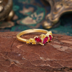 Multi Shaped Ruby Wedding Band Half Eternity Stackable Ring