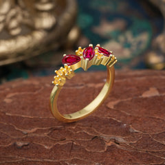 Multi Shaped Ruby Wedding Band Half Eternity Stackable Ring