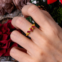 Multi Shaped Ruby Wedding Band Half Eternity Stackable Ring