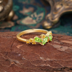 Multi Shaped Peridot Wedding Band Half Eternity Stackable Ring