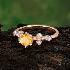 Round Cut Citrine Engagement Ring Unique Distance Band Ring