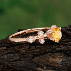 Round Cut Citrine Engagement Ring Unique Distance Band Ring