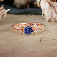 Round Cut Tanzanite Engagement Ring Unique Distance Band Ring