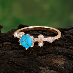 Round Cut Turquoise Engagement Ring Unique Distance Band Ring