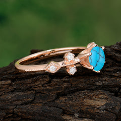Round Cut Turquoise Engagement Ring Unique Distance Band Ring