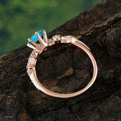Round Cut Turquoise Engagement Ring Unique Distance Band Ring