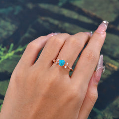Round Cut Turquoise Engagement Ring Unique Distance Band Ring