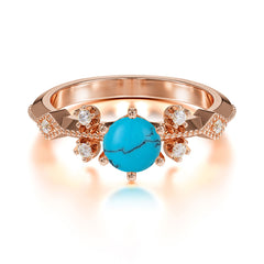 Round Cut Turquoise Engagement Ring Unique Distance Band Ring