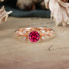Round Cut Ruby Engagement Ring Unique Distance Band Ring