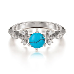 Round Cut Turquoise Engagement Ring Unique Distance Band Ring