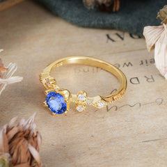 Round Cut Sapphire Engagement Ring Unique Distance Band Ring