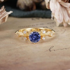 Round Cut Tanzanite Engagement Ring Unique Distance Band Ring