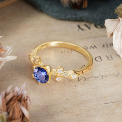 Round Cut Tanzanite Engagement Ring Unique Distance Band Ring