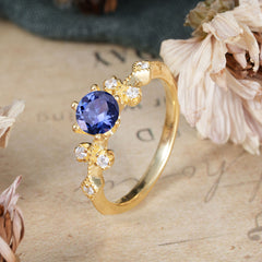 Round Cut Tanzanite Engagement Ring Unique Distance Band Ring