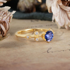 Round Cut Tanzanite Engagement Ring Unique Distance Band Ring